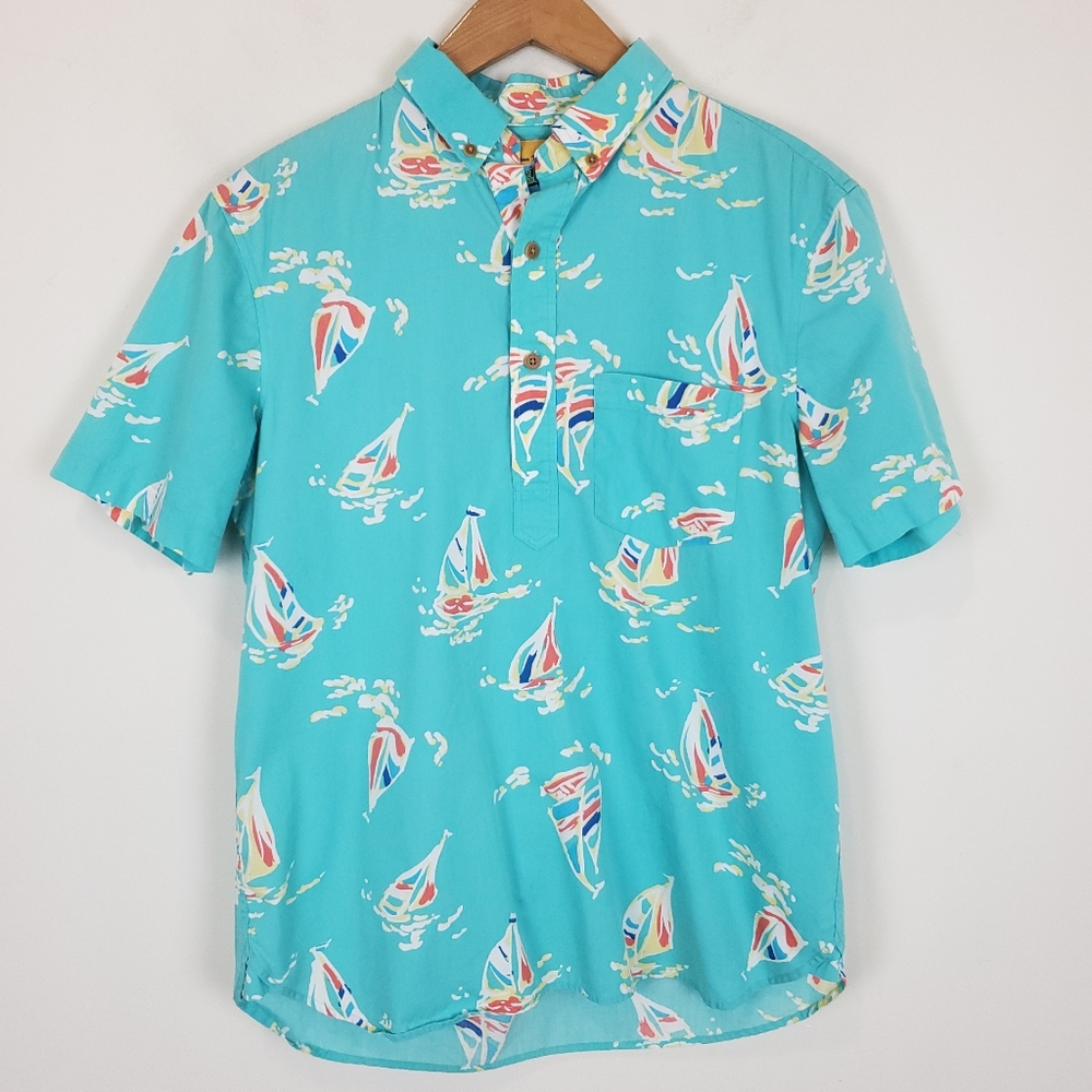 Chubbies Teal Sailboat Print Casual Button Down Shirt